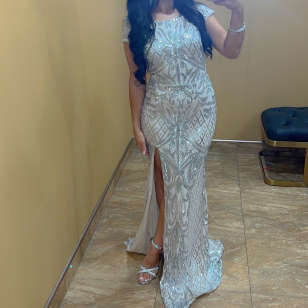 Windsor- nude and silver formal dress